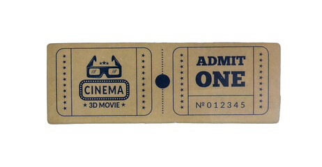 Old vintage ticket isolated on white background