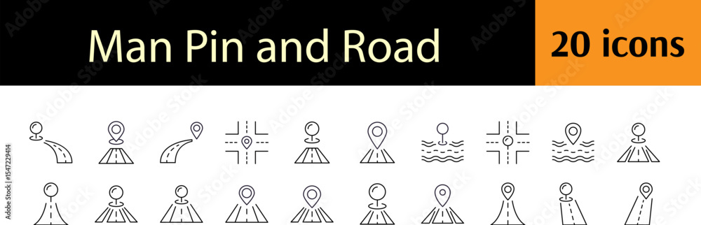 Aufkleber way and path thin line icon set. road and map pin outline signs for graphic and web design, apps, ad