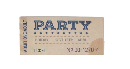 Old vintage ticket isolated on white background