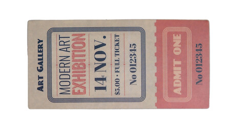 Old vintage ticket isolated on white background
