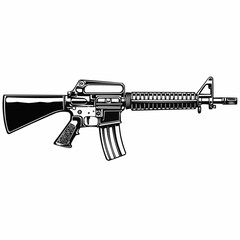 Vintage monochrome detailed illustration of m 16 assault rifle. Isolated vector template


