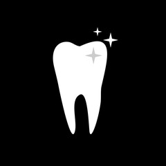 Tooth with sparkle icon isolated on black background