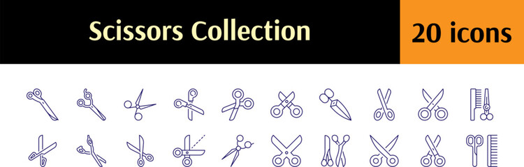 Haircut Line Icon Collection. Scissors Outline Signs for Graphic and Web Design, Apps, Adverts, Various Cards
