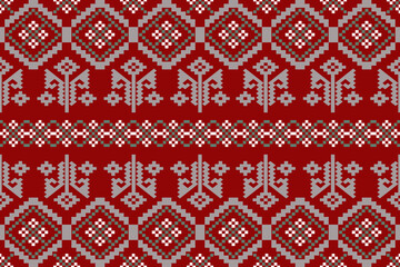 seamless pixel pattern with snowflakes red background
