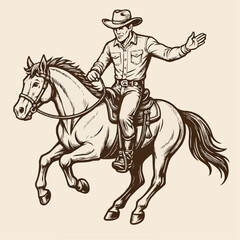 Fototapeta premium Rodeo rider vintage sticker monochrome with bronco trying to throw off cowboy male for advertising extreme sport event vector illustration