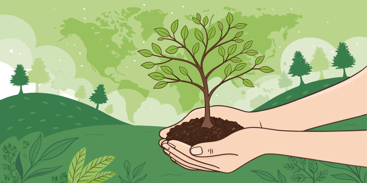 hands holding a tree White skinned hands gently holding a small tree sapling vector illustration symbolizing Earth Day, green living, and environmental care. - Powered by Adobe