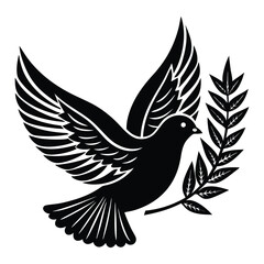 pentecost sunday dove with olive branch isolated icon silhouette vector art illustration on white background