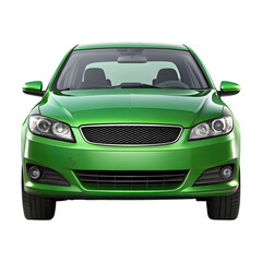 Green Car Front View Isolated on Pure White Background


