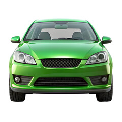 Green Car Front View Isolated on Pure White Background


