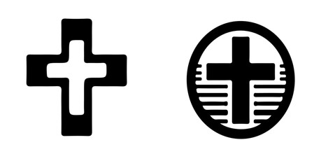 Fototapeta premium Two crosses in black and white one simple and one in a circle with lines religious symbols faith icons