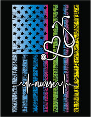 Hippie Nurse American Flag Tie Dye Nurse - printable editable vector art file.