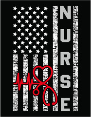 Patriotic Nurse With Flag Stethoscope For RN - printable editable vector art file.