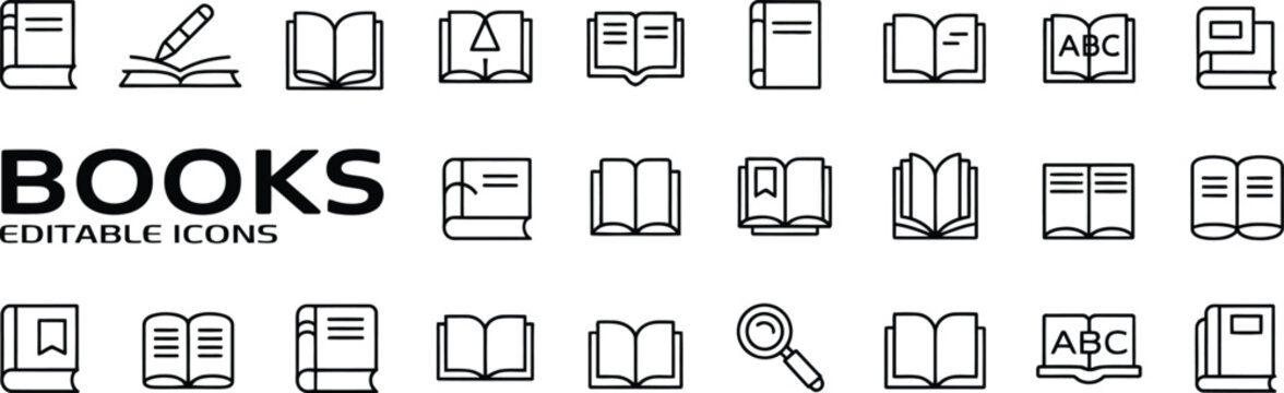 Collection of book icons isolated on white background