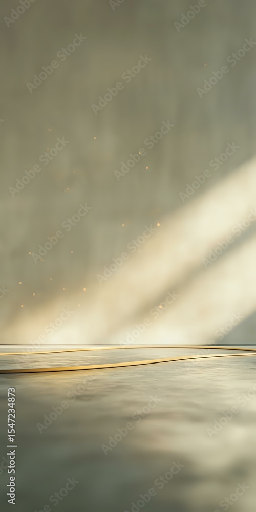 Aufkleber minimalist abstract landscape with diagonal light beams and golden lines on reflective surface. soft