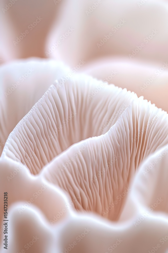 Aufkleber delicate macro view of pink oyster mushroom gills showing intricate natural patterns and textures in
