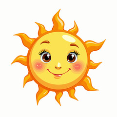 Smiling cartoon sun with facial features and bright yellow rays  