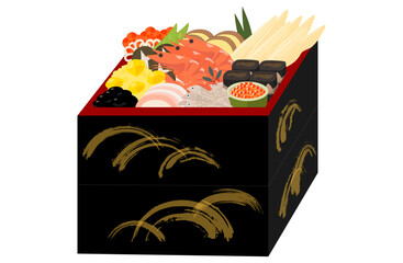 おせち料理のベクターイラスト お重 二段