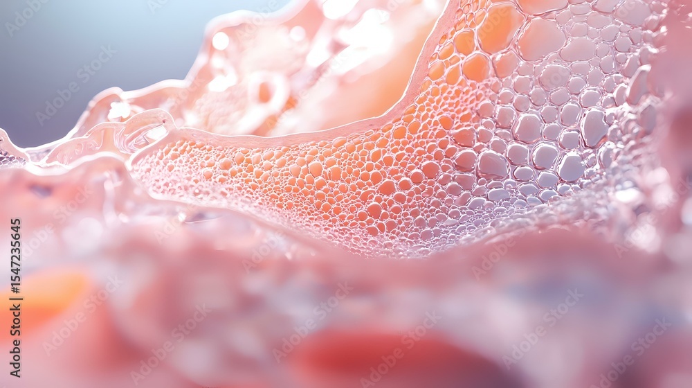Aufkleber delicate coral pink soap bubbles create abstract macro texture with soft light and shadows, showcasi