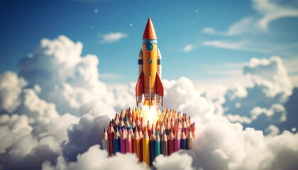 Whimsical Rocket Launch from Pencil Pile &ndash; Creativity Takes Flight