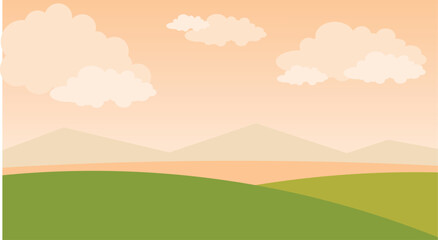 Fototapeta premium Cartoon nature landscape with hills and clouds isolated on transparent background