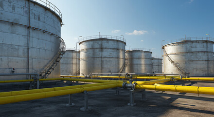 Obraz premium Oil Storage Field with Yellow Pipelines