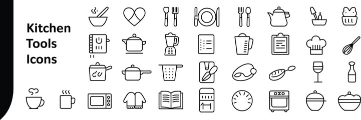 Kitchen tools icons isolated on white background