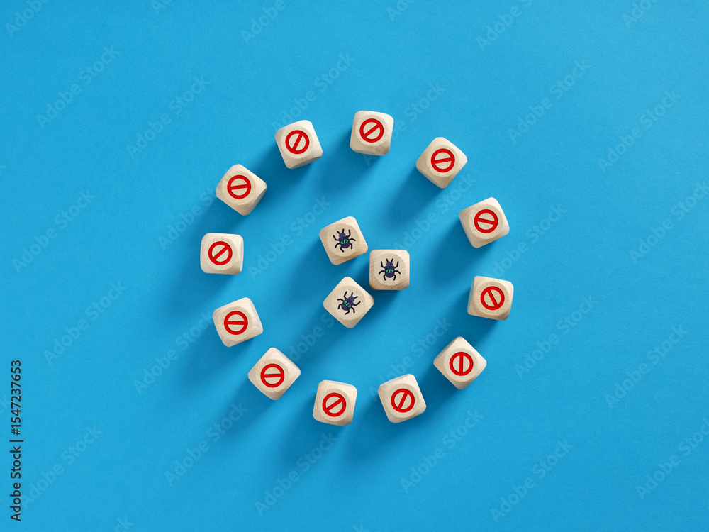 Poster antivirus software preventing malware from entering system symbolized by wooden cubes