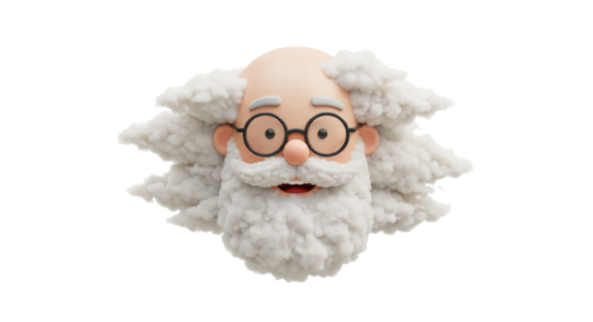 Cartoon-Styled Santa Claus Head with Fluffy Beard and Hair in 3D Rendering