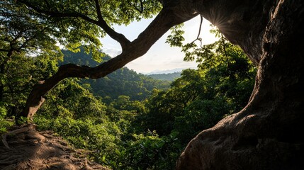 Fototapeta premium Exploring the lush green wilderness a serene view of nature's beauty in a tropical forest