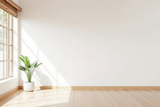 Empty white interior living room with light and shadow, white background