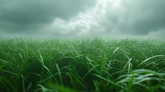 Wild grassland under dramatic stormy skies footage
