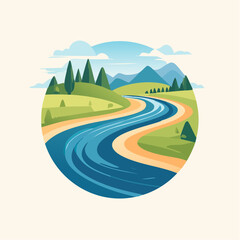 Serene River Landscape Minimalist Vector Illustration