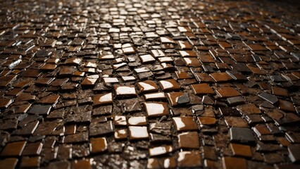 Obraz premium Shattered Brown Ceramic Tile Mosaic Surface Texture