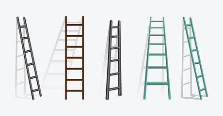 Set of Ladders in Different Colors Isolated on Transparent Background