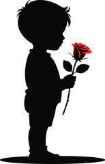 Child with rose at monument vector illustration