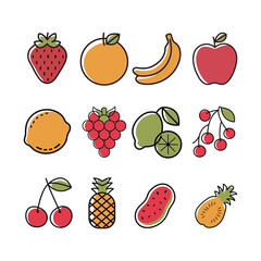 Assorted Fruits Vector Illustration Colorful Graphic Design Element Isolated on White Background

