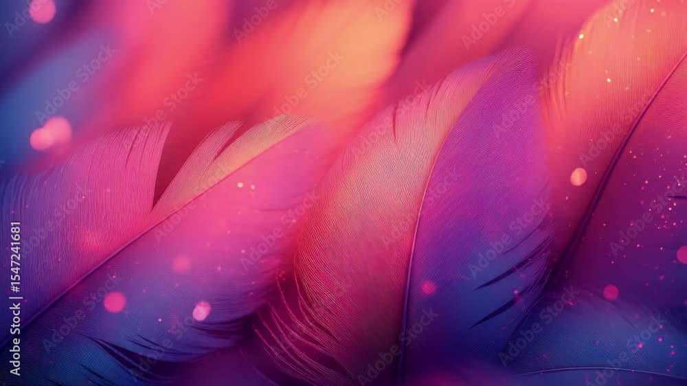 Poster Colorful feathers creating a vibrant abstract background with hints of light and texture