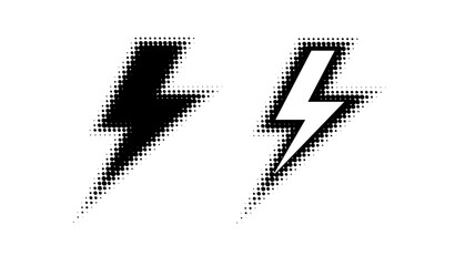 Lightning Strike Electric Sign Dots Halftone Vector Illustration