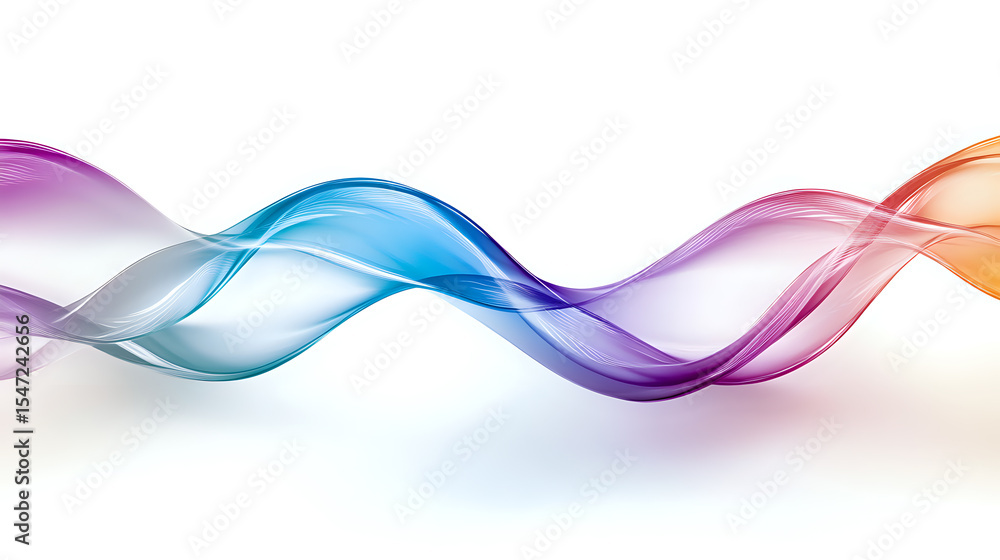 Poster colorful transparent waves in blue, purple, and orange flow smoothly across white background creatin