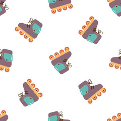 Seamless pattern with colorful roller skates. For card, posters, banners, books, printing on the pack, clothes, fabric, wallpaper, textile or dishes.	
