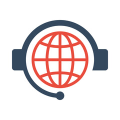 customer service representative icon icon, headphones global music icon symbol, online education sign, remote assistance symbol, global communication vector logo