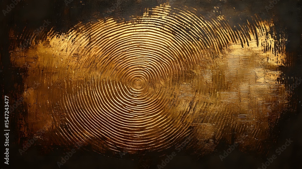 Poster mesmerizing golden spiral pattern on dark textured background with concentric circles radiating from