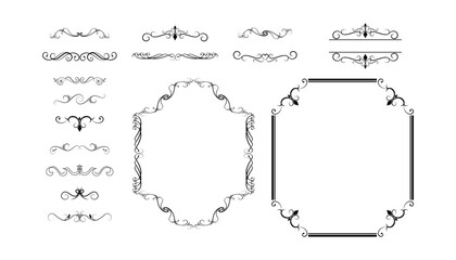 Vintage Decorative Frame and Divider Elements Set Isolated on Transparent Background