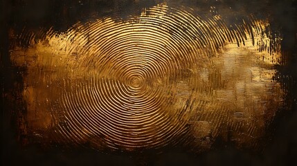 Mesmerizing golden spiral pattern on dark textured background with concentric circles radiating from center point creates dramatic abstract wall art composition.