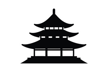 A black silhouette art of a traditional Japanese pagoda.eps