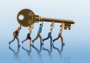 Business Teamwork and the key to success, Miniature model figures 