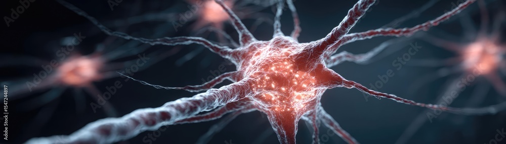 Poster dopamine imbalance with low brain activity pattern concept. close-up view of interconnected neurons 