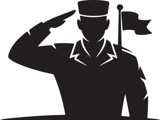 Soldier saluting with flag vector illustration