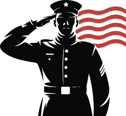 Soldier saluting with flag vector illustration