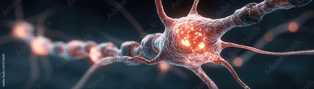 Poster dopamine pathway disruption leads to cognitive imbalance concept. detailed image of neurons showcasi